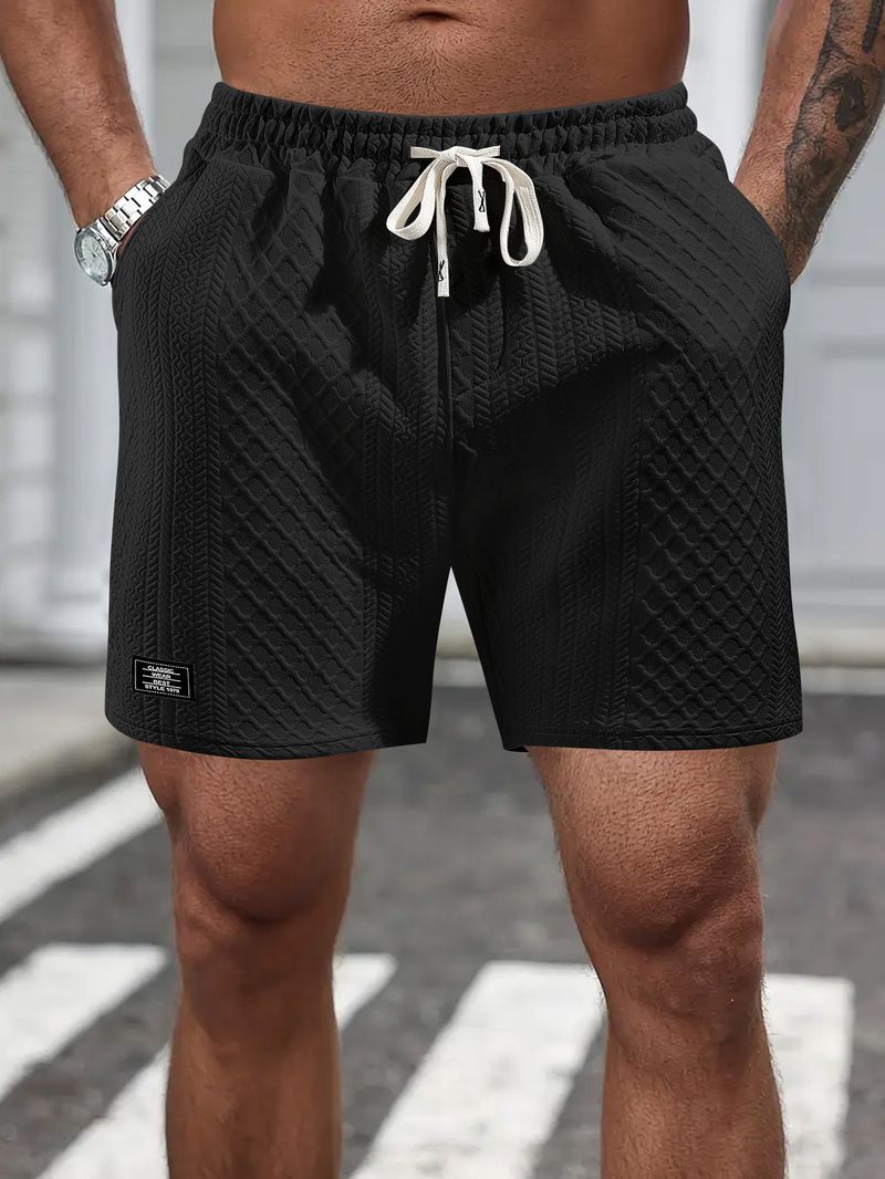 Men's Casual Drawstring Jacquard Sport Shorts - Breathable Cotton Blend, Lightweight & Comfortable For Summer, Gym, Travel - S-3XL_voghion.com