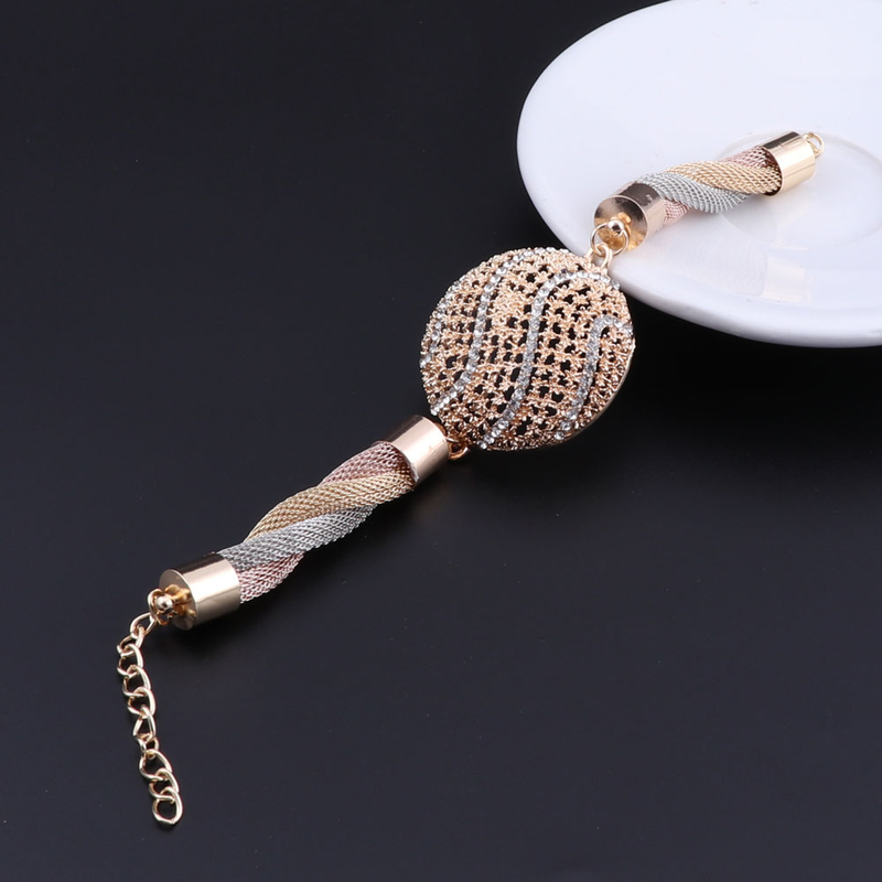 Dubai Gold Bunte Halskette Armband Braut Kristall Schmuck Sets Für Frau Ohrringe Ring Party Geschenke Zubehör_voghion.com