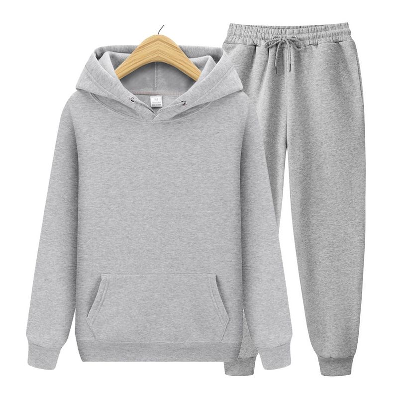 Abbigliamento da uomo Set di due pezzi con cappuccio, felpa e pantaloni della tuta, tinta unita_voghion.com