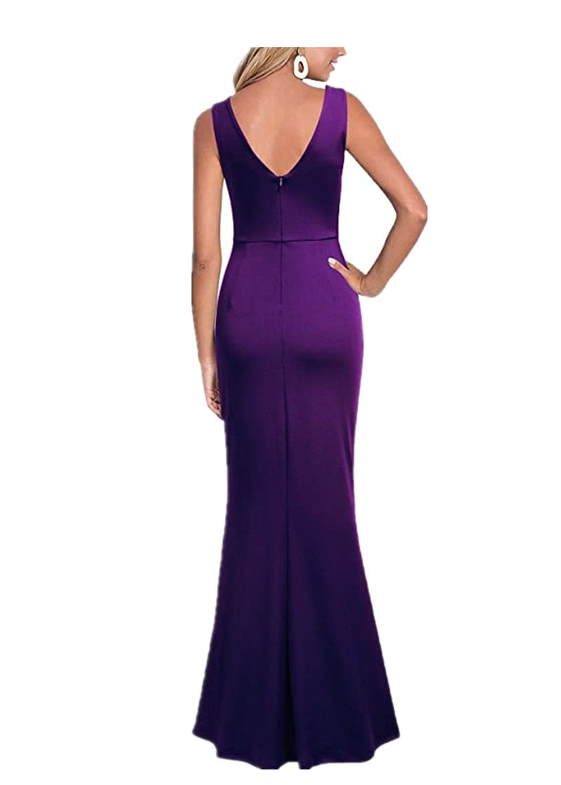Women's Clothing V Neck Slit Evening Dress Cocktail Long Dress_voghion.com