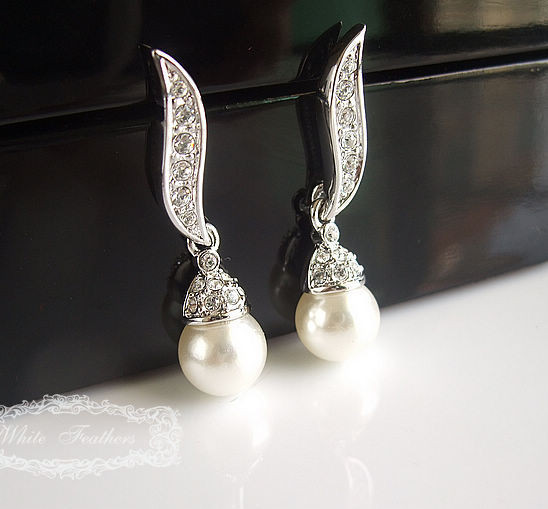 Koreanischer Stil reine weiße Perle Braut Halskette Ohrringe Schmuckset Brautjungfer Abendkleid Schmuck zweiteiliges Set Großhandel_voghion.com