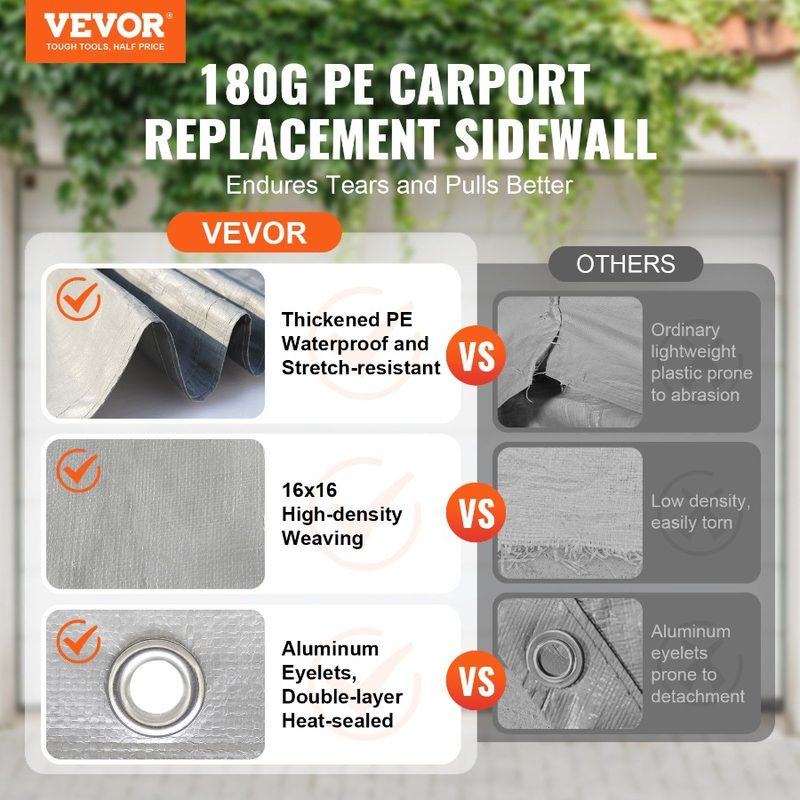 Easy 20 13 Replacement Wall X Shelter Ft Waterproof Canopy Tent Cover HeavyDuty UV Installa Carport Tarp Side Protected Garage_voghion.com