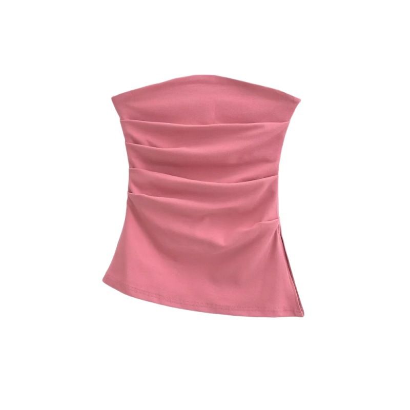 25 Sommer Neue Damen American Style Spicy Girl Off-Shoulder Trägerlose Tube Top Weste mit gerüschtem unregelmäßigem Design_voghion.com