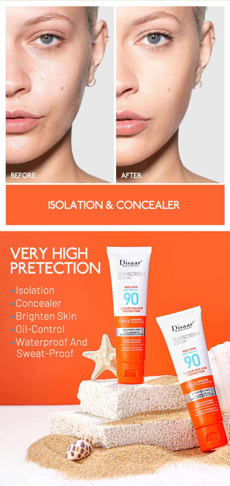 Facial Body 50ml Sunscreen Whitening Sun Sunblock Skin Protective Cream Anti-Aging Oil-control Moisturizing S block_voghion.com