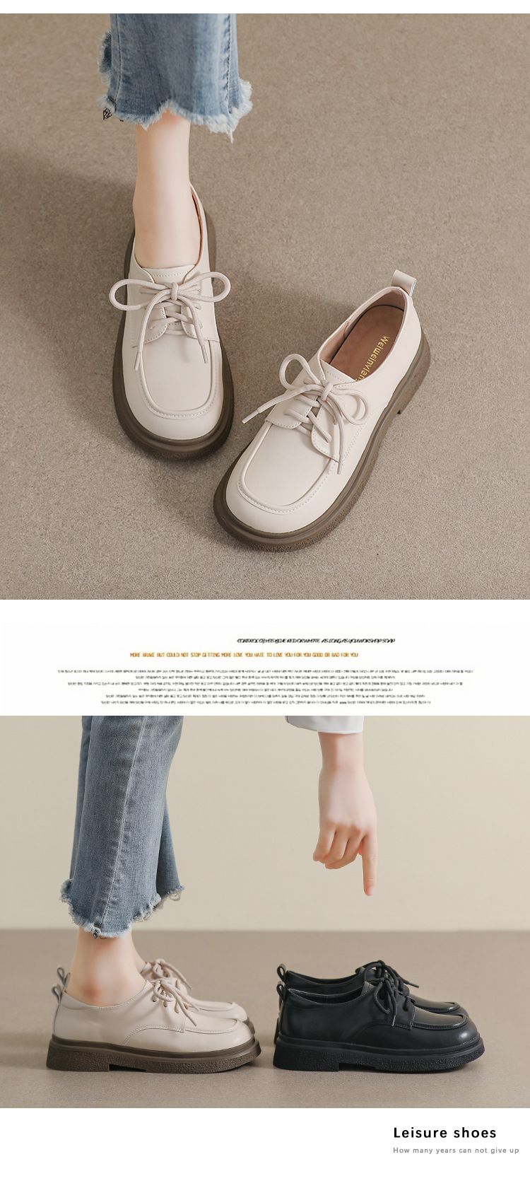 Schwarze, kleine Lederschuhe zum Schnüren, Plateau-Loafer im College-Stil für Damen, Retro-Einzelschuhe mit weicher Sohle_voghion.com