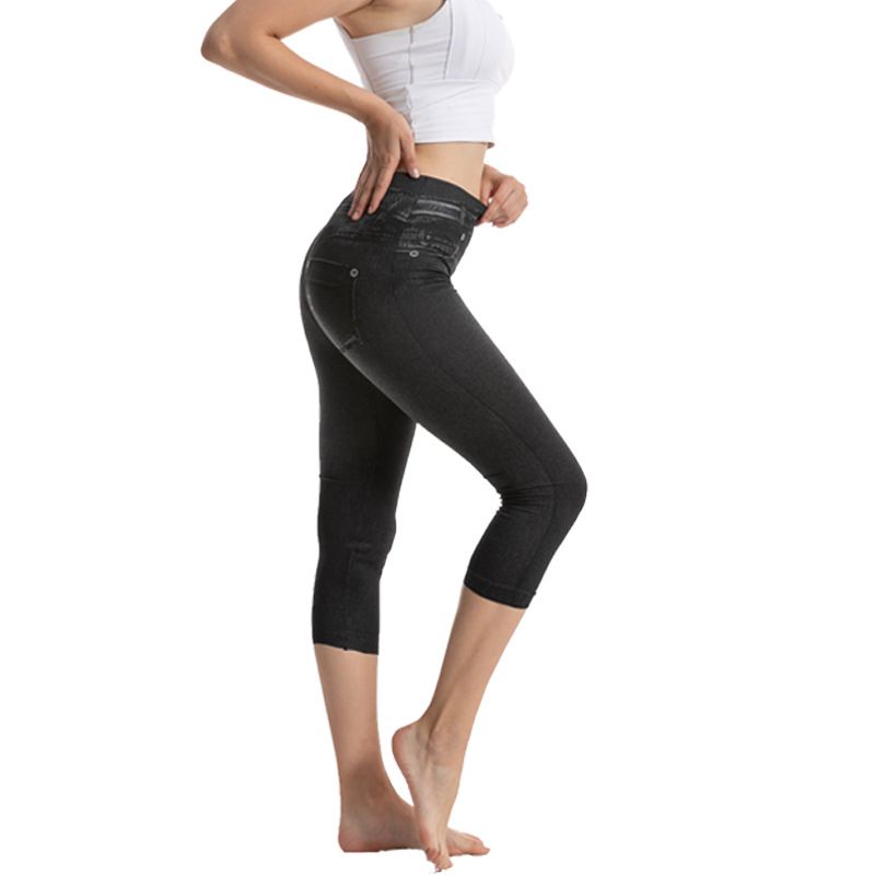 Sieviešu apģērbi Elastīgi Slim Fit Džinsu apdrukas legingi Sieviešu deviņu punktu šauri bikses_voghion.com
