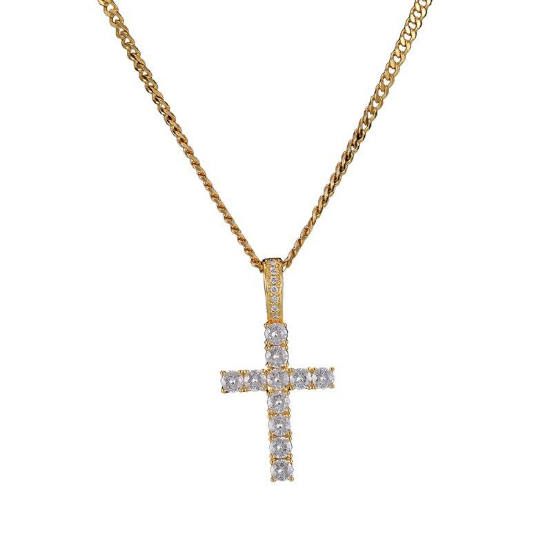 Collana con ciondolo a croce Hip Hop, micro pavé di zirconi grandi, gioiello alla moda per uomo._voghion.com