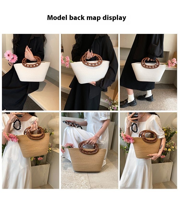Ny nischdesignad handväska med stor kapacitet, minimalistisk och elegant vävd tygväska för kvinnor med strandgräs_voghion.com