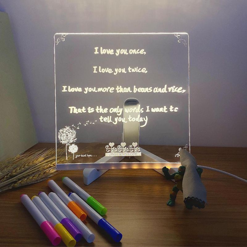 Lampada da disegno luminosa per bambini, in acrilico, riscrivibile, fai da te, con messaggio, con 7 penne colorate_voghion.com