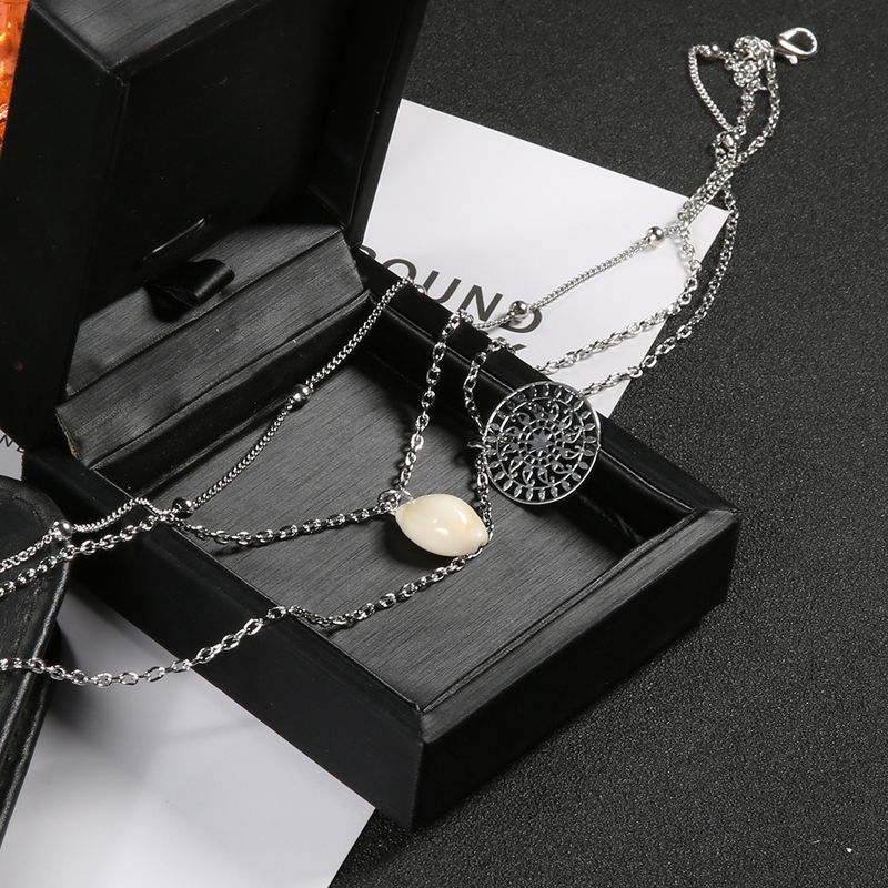 New Fashion Jewelry Personalized Shell Ball Sun Multi layered Necklace_voghion.com
