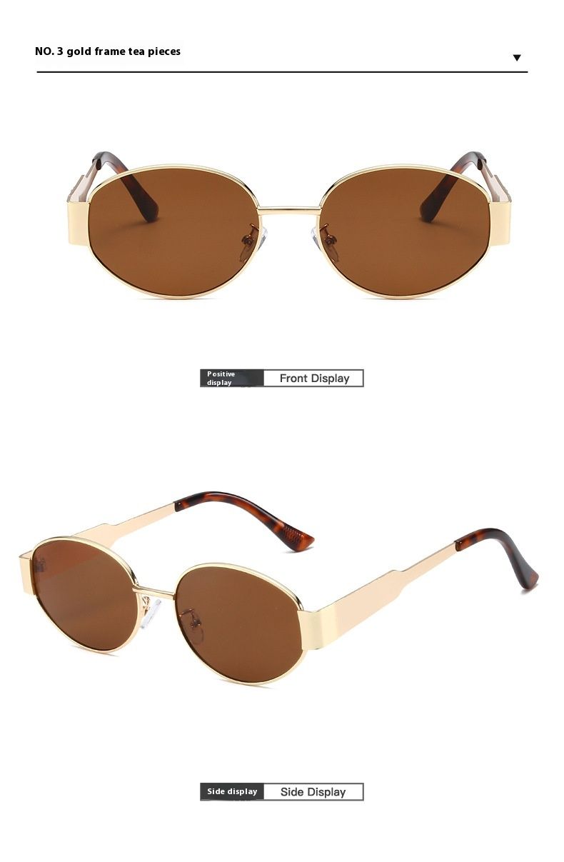 Retro New Small Frame Fashion Sunglasses Hong Kong Style Wear and Match Travel Sunglasses Full Frame Casual Elliptical Frame Glasses_voghion.com