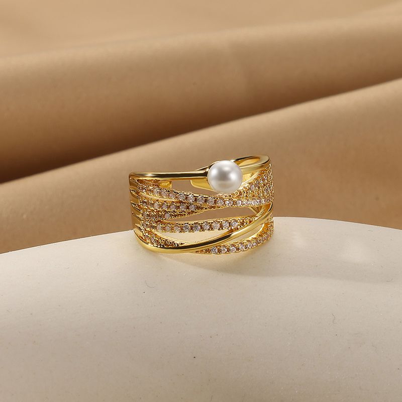 Leicht stapelbarer, abgeschnittener, eingelegter Zirkonia-Perlenring im französischen Stil, schweres Handwerk, glänzender mehrschichtiger Zeigefingerring für Frauen_voghion.com