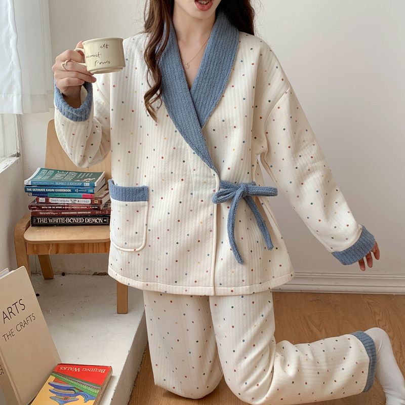 Pyjama chaud et épais pour l'automne et l'hiver, ensemble sandwich, vêtements confortables, vêtements de détente_voghion.com