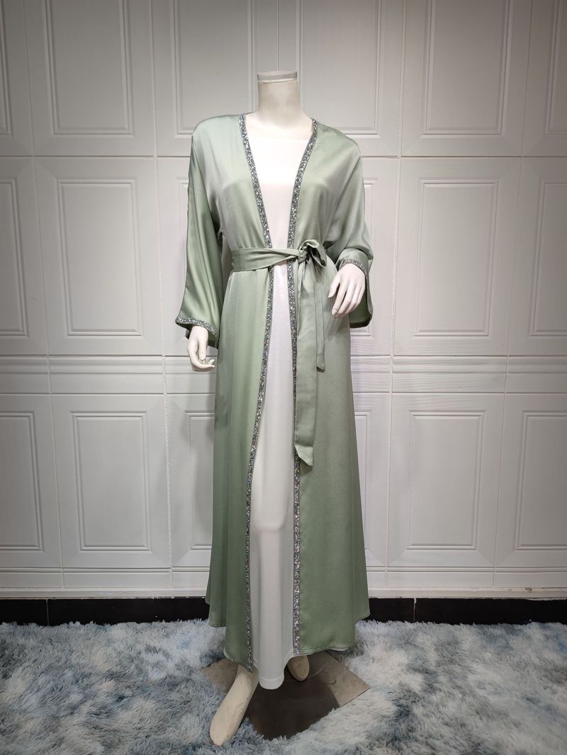 Vêtements pour femmes, jupe longue diamant tendance moderne, robe en satin doux à la taille, vêtements d'intérieur blancs, abaya_voghion.com