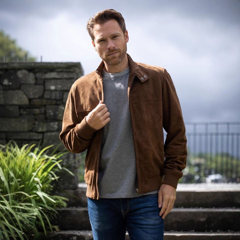Neue Herren-Winterjacke aus Wildleder im Vintage-Stil, winddicht, Polyester-Mischgewebe, mit geripptem Saum, entspannte Passform, Reißverschluss, Oberbekleidung für Jugendliche, Dunkelbraun_voghion.com