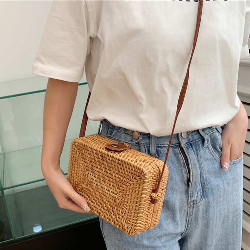 Estate per le donne Borse a tracolla in paglia Borsa da spiaggia all'uncinetto in rafia intrecciata con manico superiore intrecciato in rattan Borse casual 2023_voghion.com