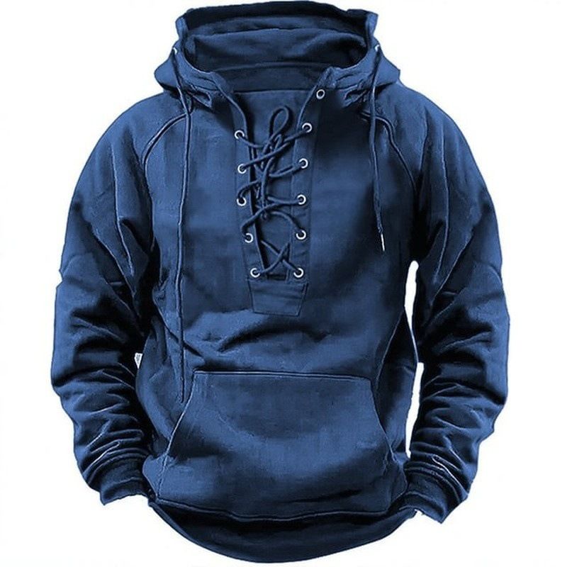Abbigliamento da uomo, stile retrò, con cappuccio, lacci, maniche lunghe, maglietta casual autunnale_voghion.com