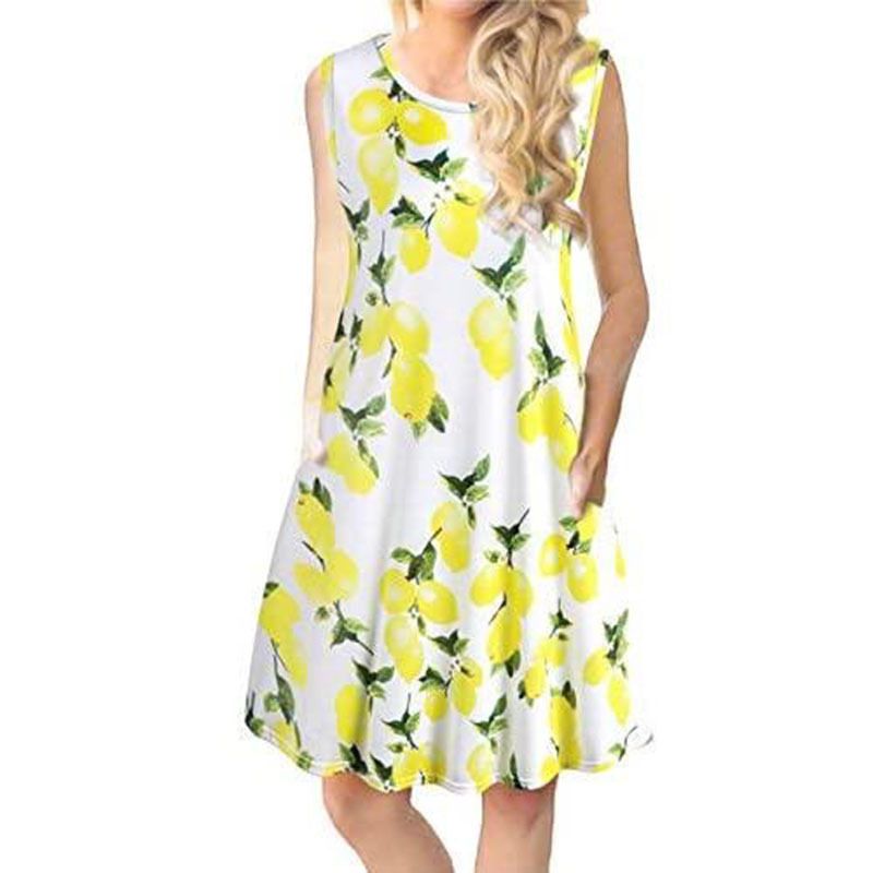 Rochie de vară nouă, fără mâneci, cu guler rotund, lejeră, pentru femei, vara 2023_voghion.com