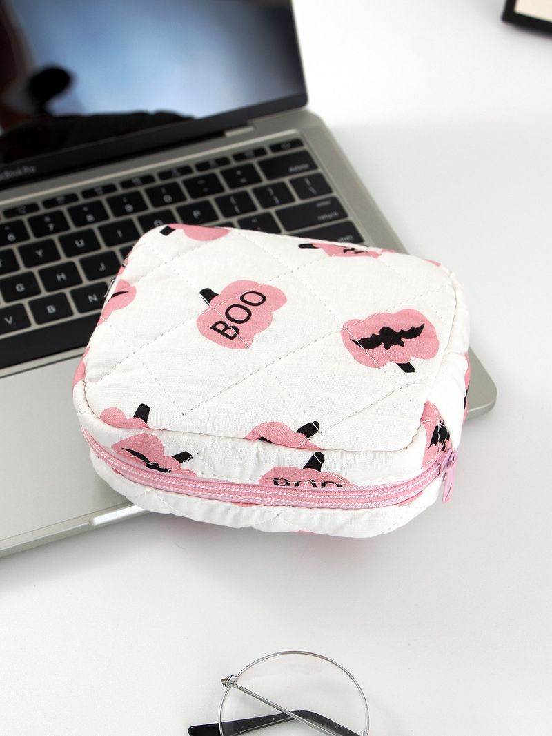 Borsa trapuntata piccola con grande capacità per riporre trucchi, pipistrello e ragno di Halloween_voghion.com