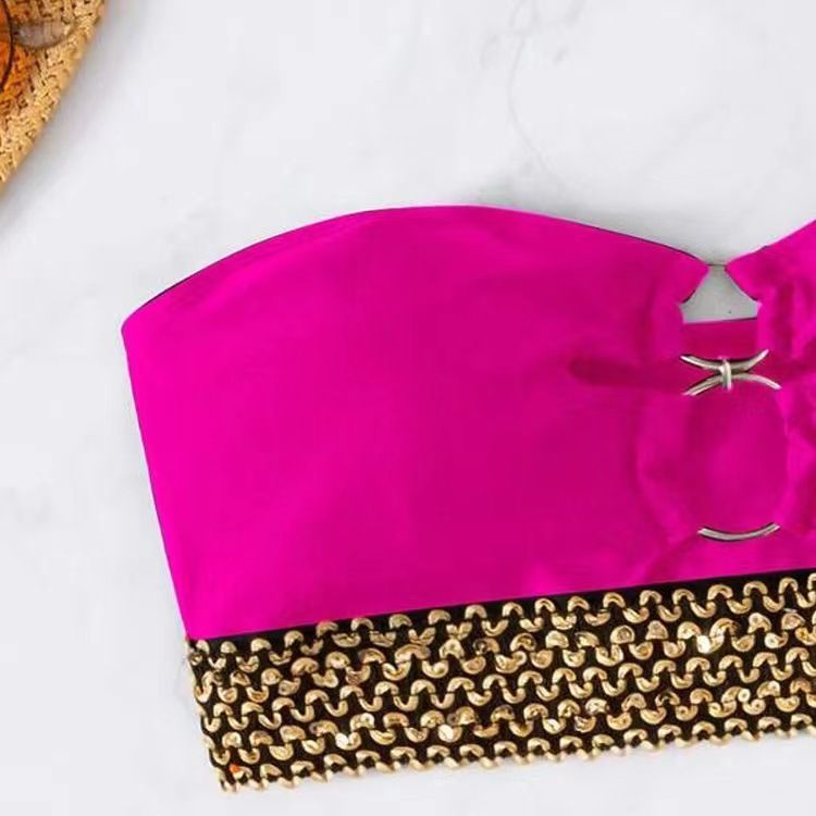 Női szexi egyszínű, magas derekú, osztott bikini női fürdőruha _voghion.com