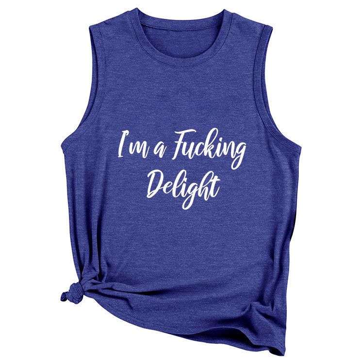 Canotta da donna casual senza maniche con stampa semplice e scritta "I'M A FUCKING"_voghion.com