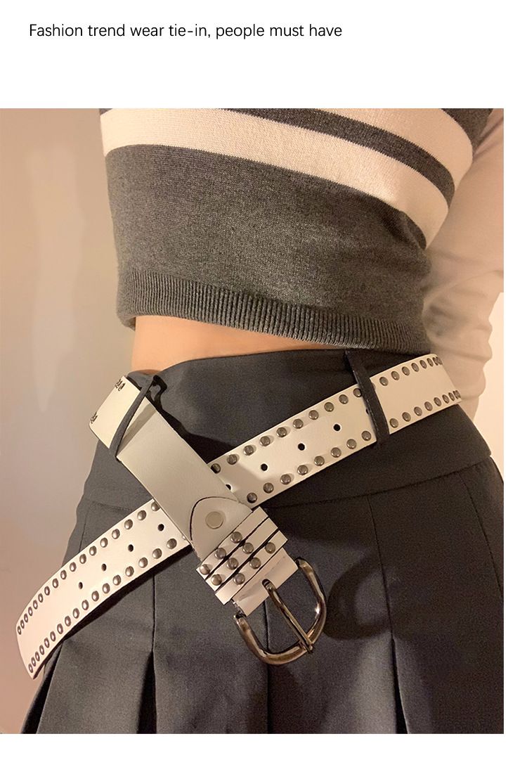Beyaz Punk Tarzı Y2K Retro Kemer Kadın Yeni Yaz Perçin Kadın Kemer Çok Yönlü Dekoratif Kot Pantolon Geniş_voghion.com