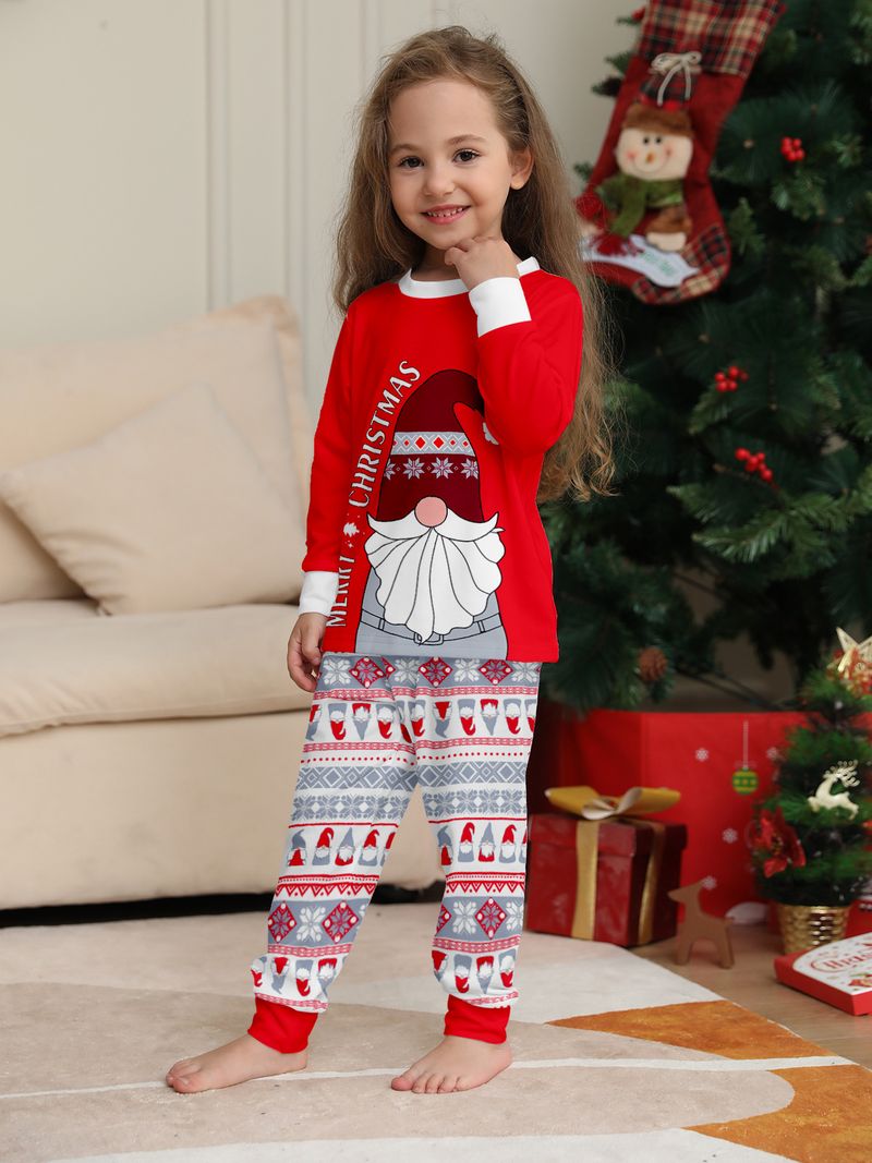 Flame Retardant Fabric Christmas Set, New European And American Santa Claus Print Pajamas For Boys And Girls, CPC Certified Loungewear_voghion.com