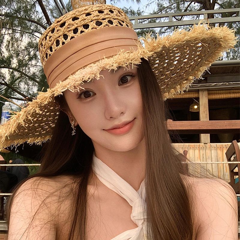 Wide-Brim Straw Hat Women's Beach Vacation Sun Protection Hat_voghion.com