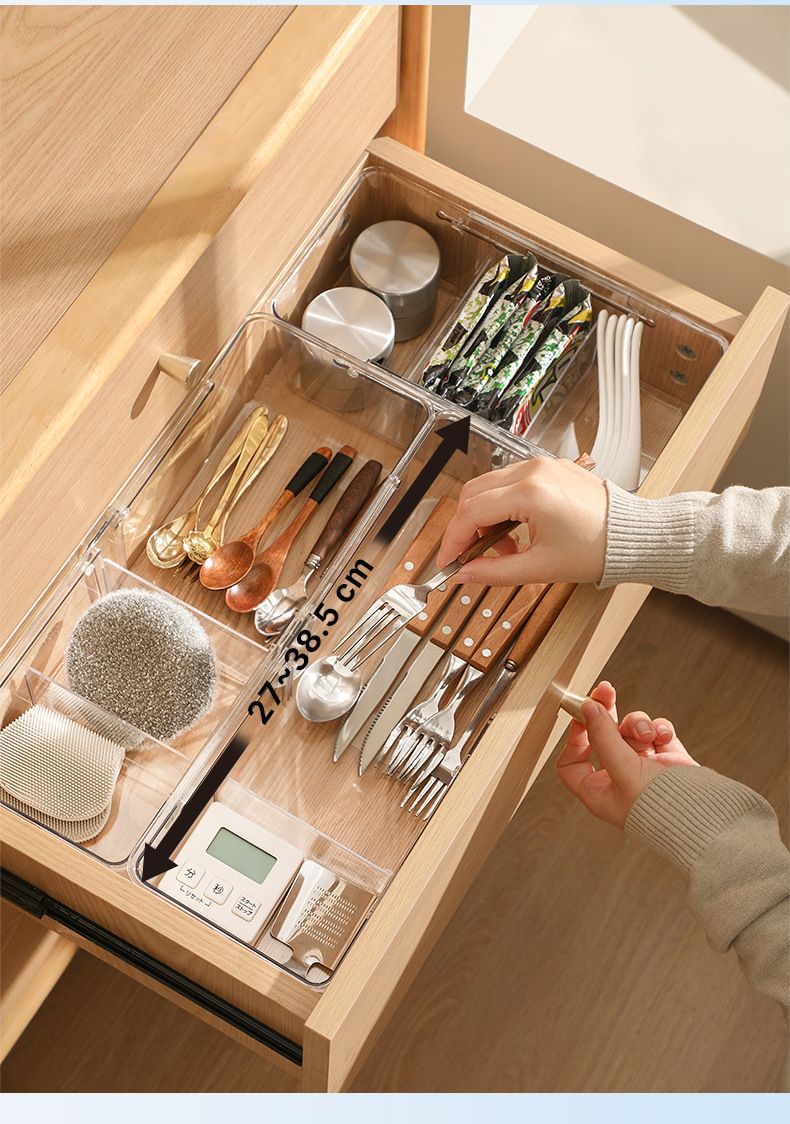 Transparent drawer with expandable storage partition organizing box, kitchen utensil classification storage, cosmetics_voghion.com