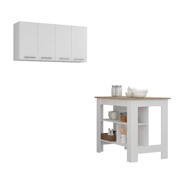 Burlingame 5-Shelf 4-Door 2-piece Kitchen Set, Kitchen Island And Upper Wall Cabinet White And Light Oak_voghion.com
