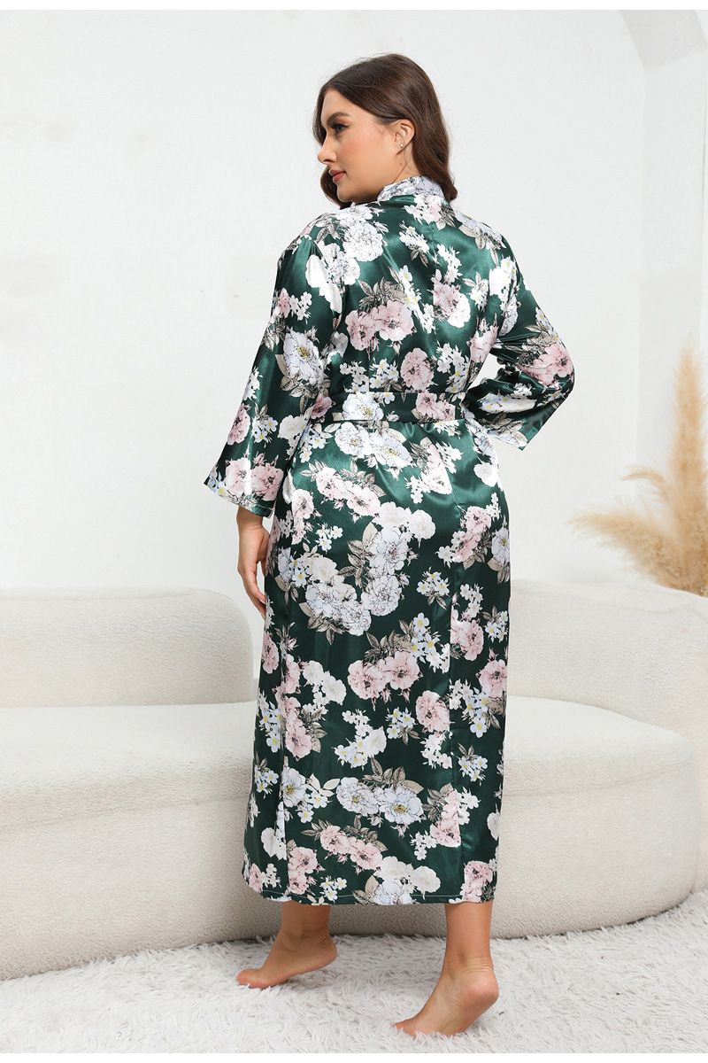 women's imitation silk nightgown large size long-sleeved home clothes for women leopard print 250 pounds can be worn_voghion.com