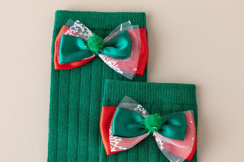 Calcetines para niños Otoño e invierno Calcetines con lazo rojo Calcetines de algodón rojos para niñas Calcetines navideños_voghion.com