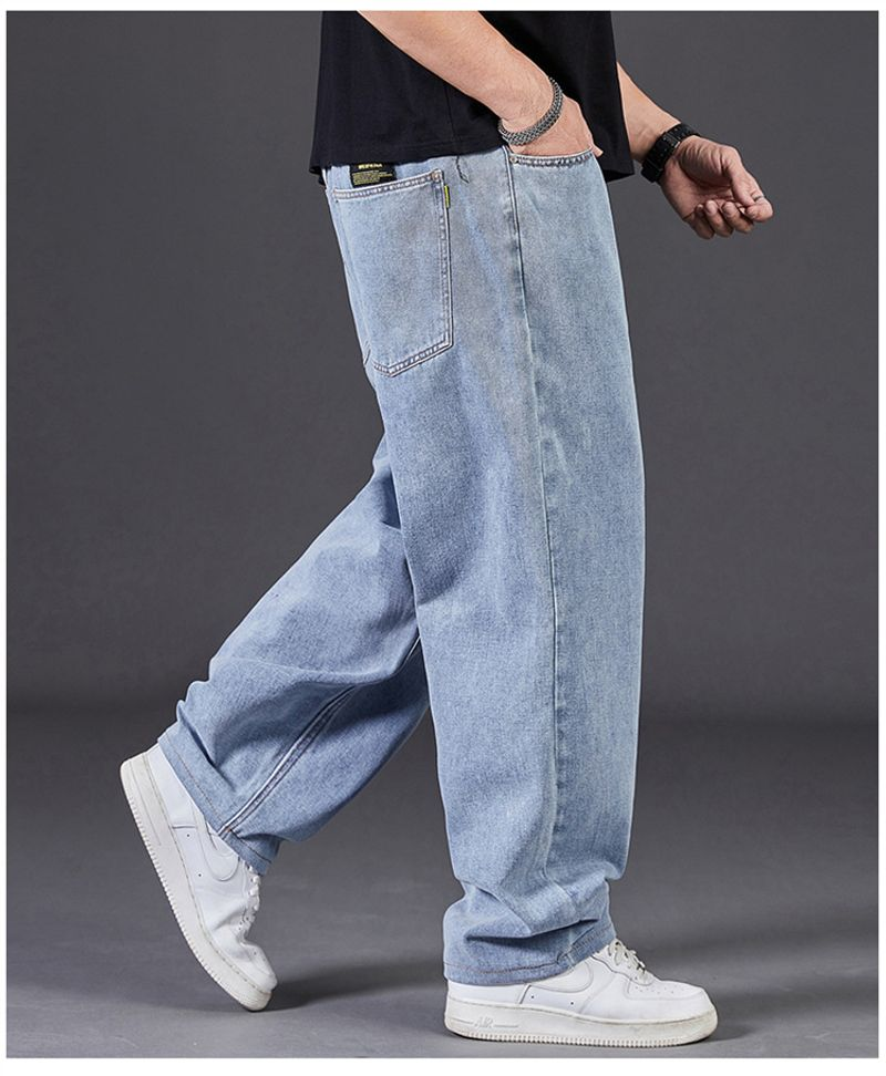 Große Jeans für Männer im Herbst, zusätzliches Fett, Übergröße für Männer mit lockerem, geradem, dickem Kerl, weiten Beinen, elastischer Taille, lang_voghion.com