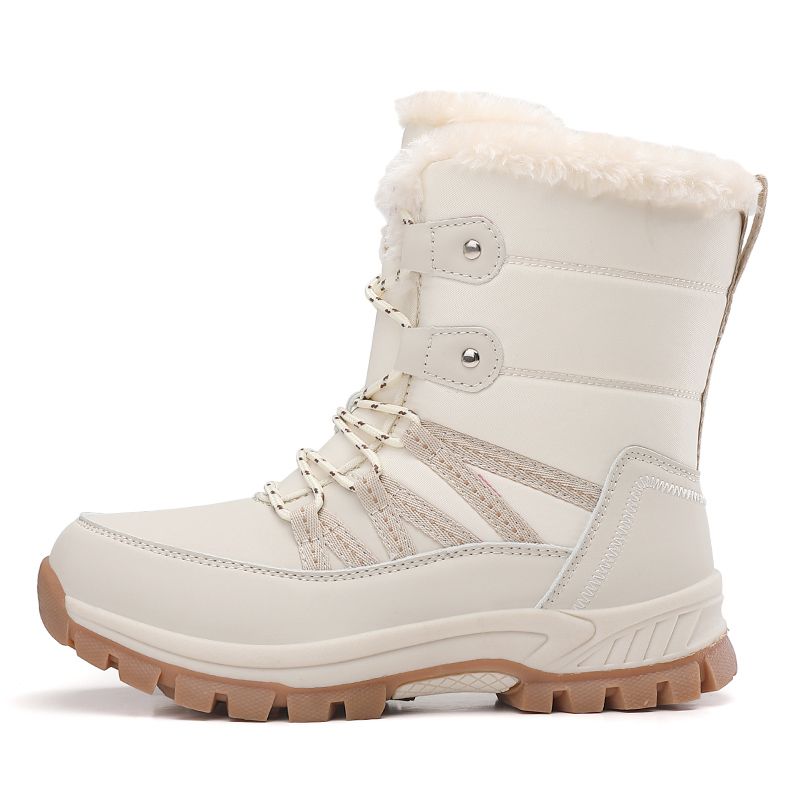 Winter-Schneestiefel Damen High Top Schnürstiefel Plüsch Warm Weich Einfarbig Freizeitschuhe Damen Anti-Rutsch Wanderschuhe Damen_voghion.com