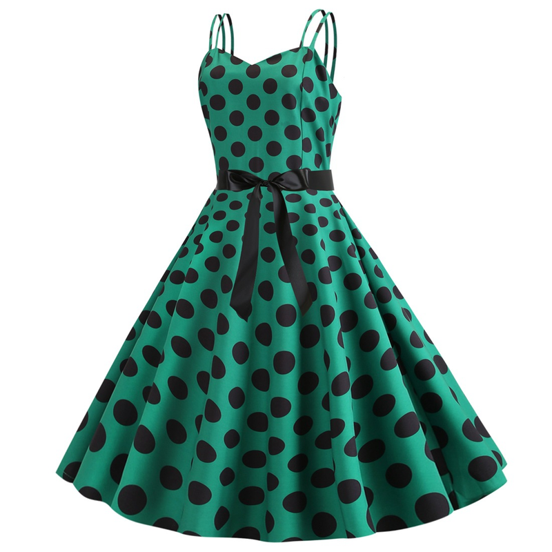 L8036 Neue Sommer frauen Sexy Doppel Strap Open Back Polka Dot Print A-linie Kleid_voghion.com