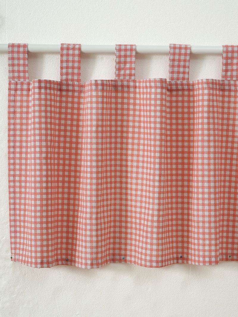 Cortinas xadrez boêmias para cozinha, quarto e cafeteria – Cortina de porta e janela de linho e algodão estilo Ins com borlas, xadrez vermelho/verde/preto_voghion.com