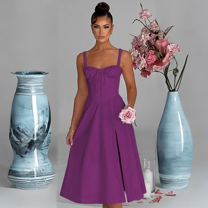 Rochie de primăvară și vară europeană și americană, la modă, casual, cu dantelă, slim fit, cu fante, high end, pentru femei_voghion.com