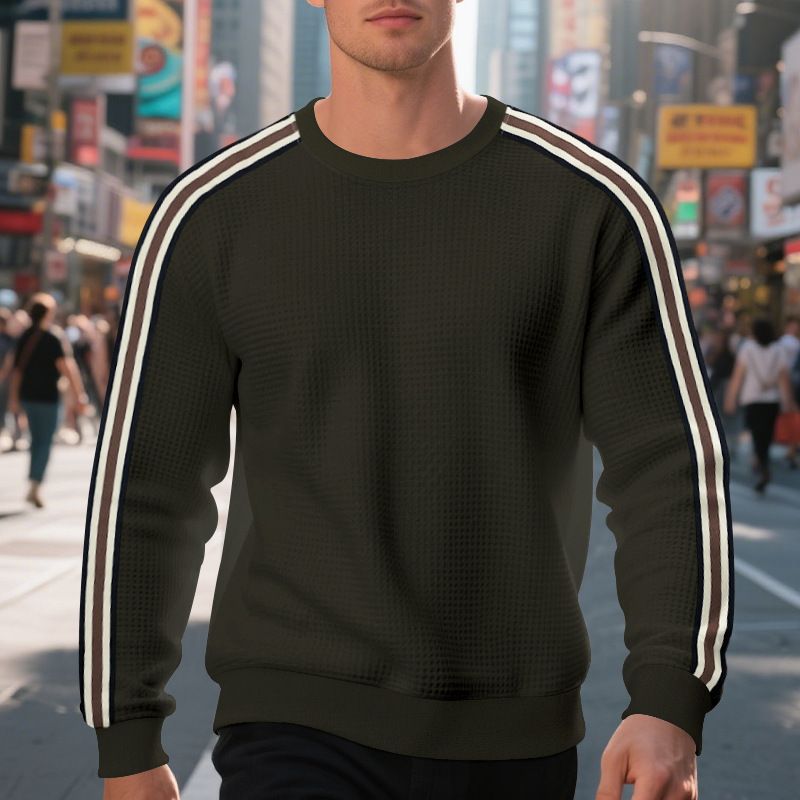 Men's Casual Sweatshirt - Relaxed Fit Crewneck Pullover With Mini Check Pattern | Soft Cotton Blend, Thickened For Spring/Fall_voghion.com