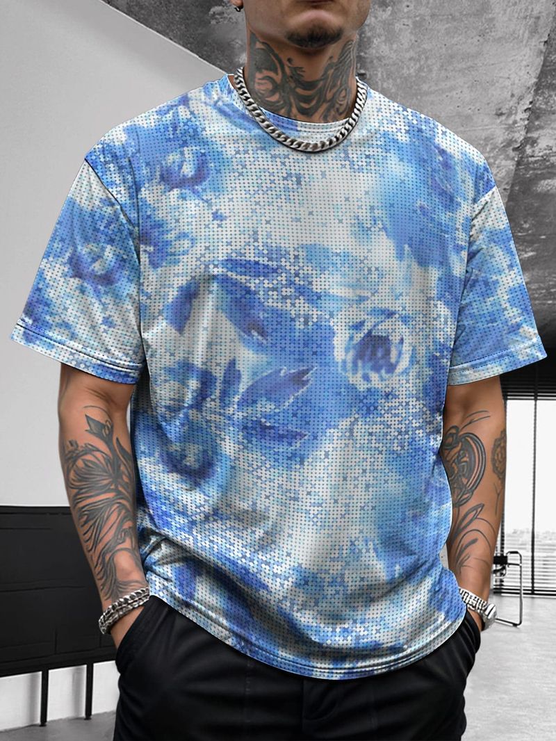Camicia a maniche corte comoda e versatile da uomo, con stampa tie-dye, graffiti hip-hop e moda artistica estiva_voghion.com
