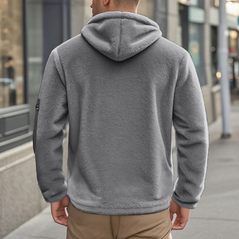 Giacca con cappuccio foderata in pile da uomo, caldo cappotto invernale con cerniera e morbido rivestimento bifacciale, vestibilità comoda per abbigliamento casual._voghion.com