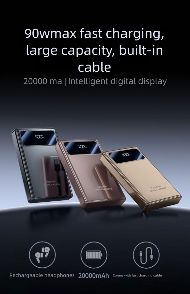 3C Certified 2025 New Power Bank 20000mAh Fast Charging Built-in Cable Airplane Safe Compatible With Huawei Xiaomi_voghion.com