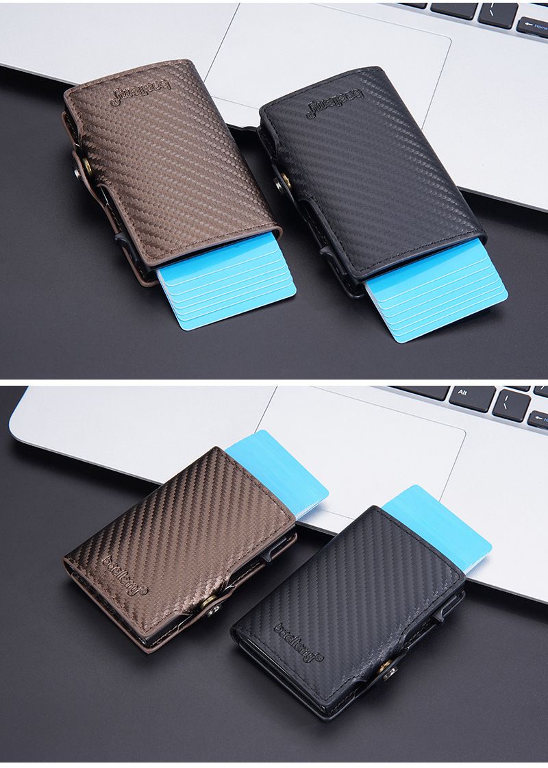 Baellery novo porta-cartões masculino de fibra de carbono RFID minimalista com fivela lateral e porta-cartões de metal com mola_voghion.com