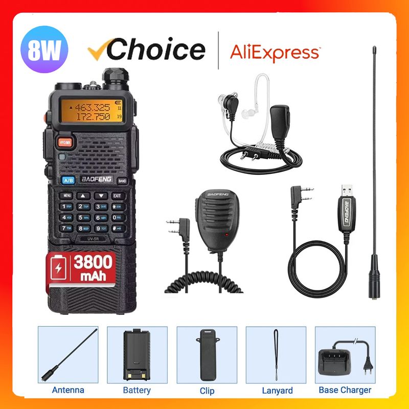 5R 5W 8W Dual Band Baofeng Walkie Talkie UV Ham Two Way VHF UHF FM Handheld Radio Transceiver For Hunting 16KM_voghion.com