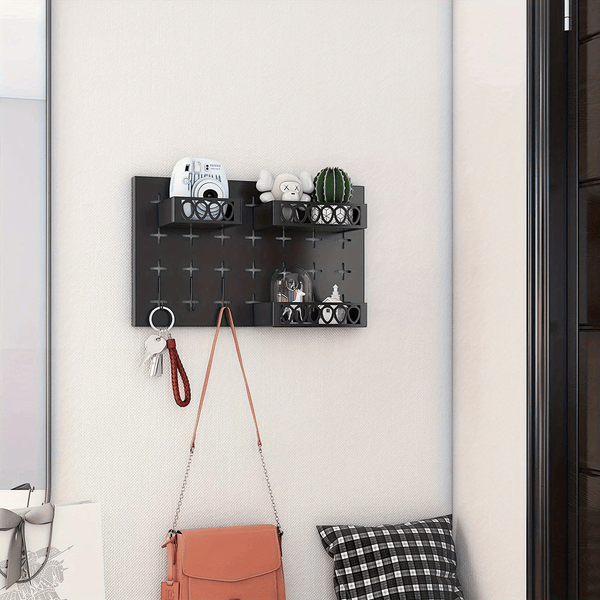 Gold Key Hook With 3 Adjustable Baskets And 3 Hooks For Wall Storage Hanging Plate_voghion.com