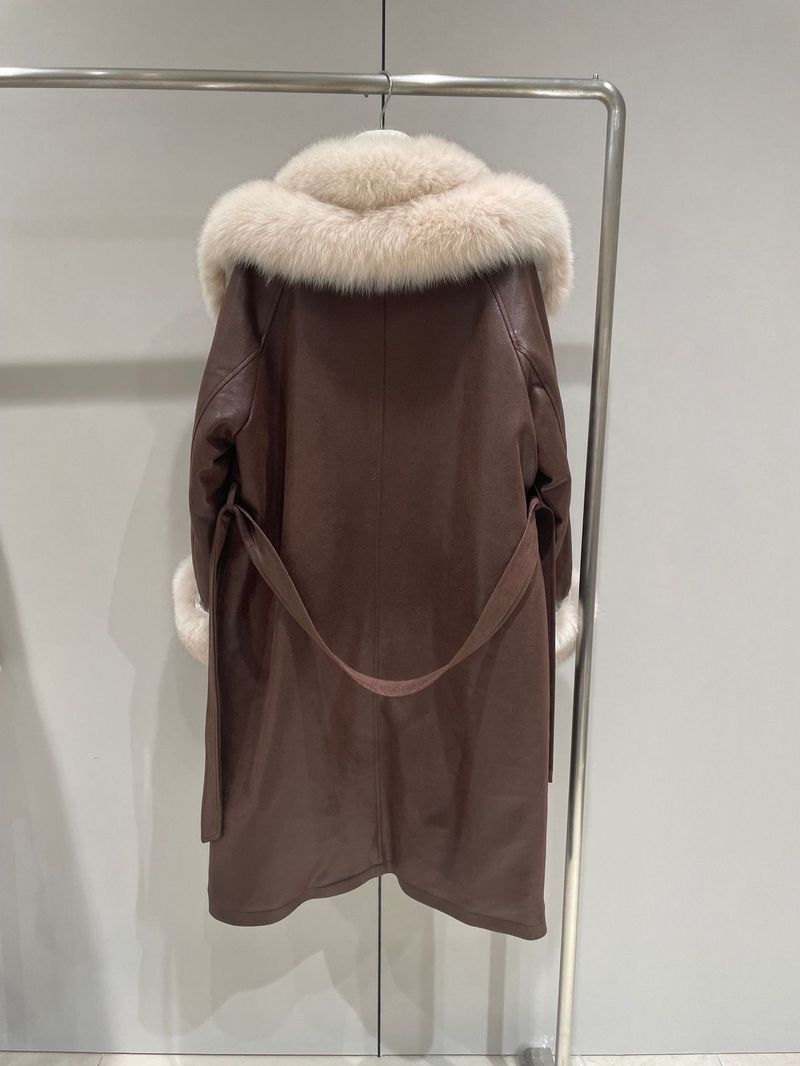 Luxury Faux Fur-Trimmed Parka Coat – Suede-Look Down Jacket With Adjustable Belt (Mocha/Black, M/L)_voghion.com