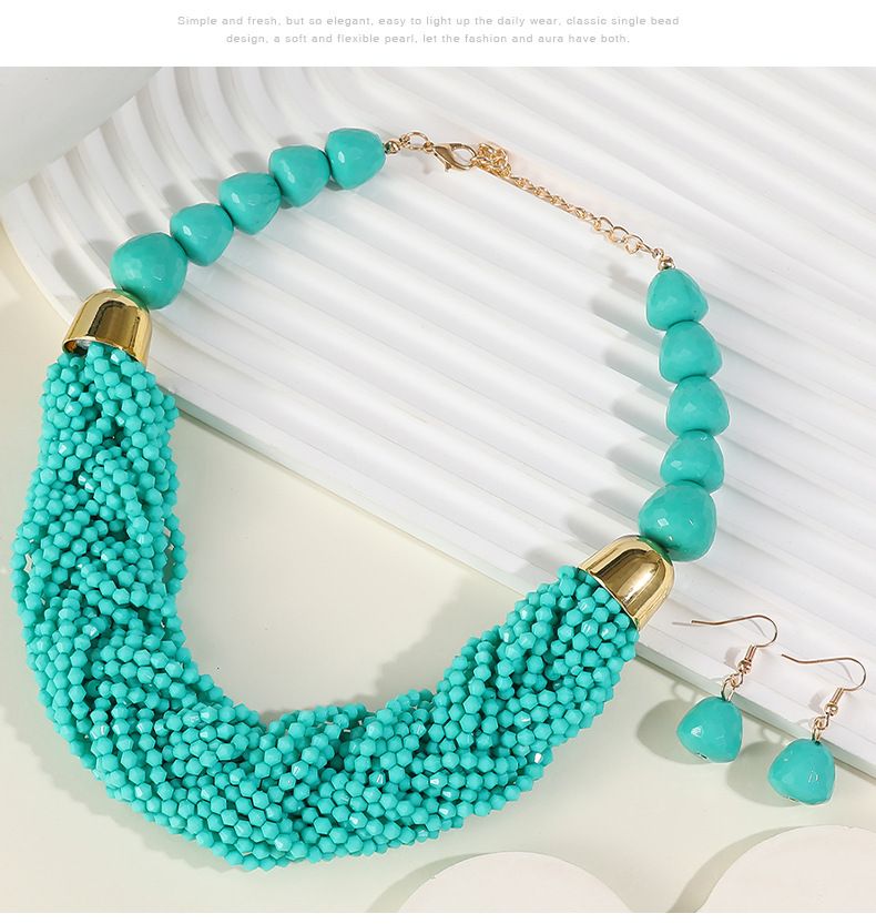 Woven Three-piece Beaded Rice Beads Multi-layer Exaggerated Retro Ethnic Bohemian Necklace Set Ladies_voghion.com