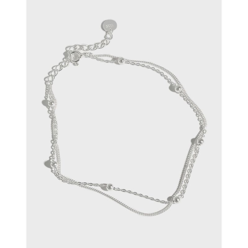 366 Korean Version Student Girl Elegant Personality Simple Versatile Beaded Double Layer S Pure Silver Anklet Chain_voghion.com