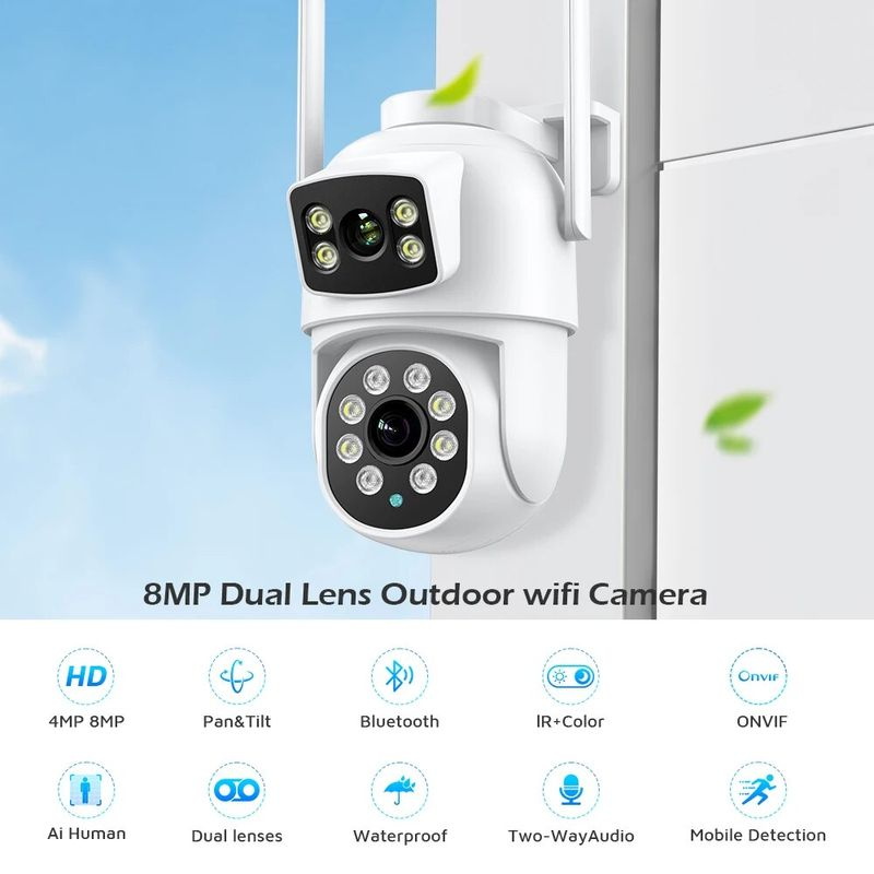 4K 8MP PTZ WIFI Lens Dual Screen 4X Digitale Zoom IP Camera 4MP HD Auto Tracking Outdoor CCTV Surveillance iCSee App_voghion.com