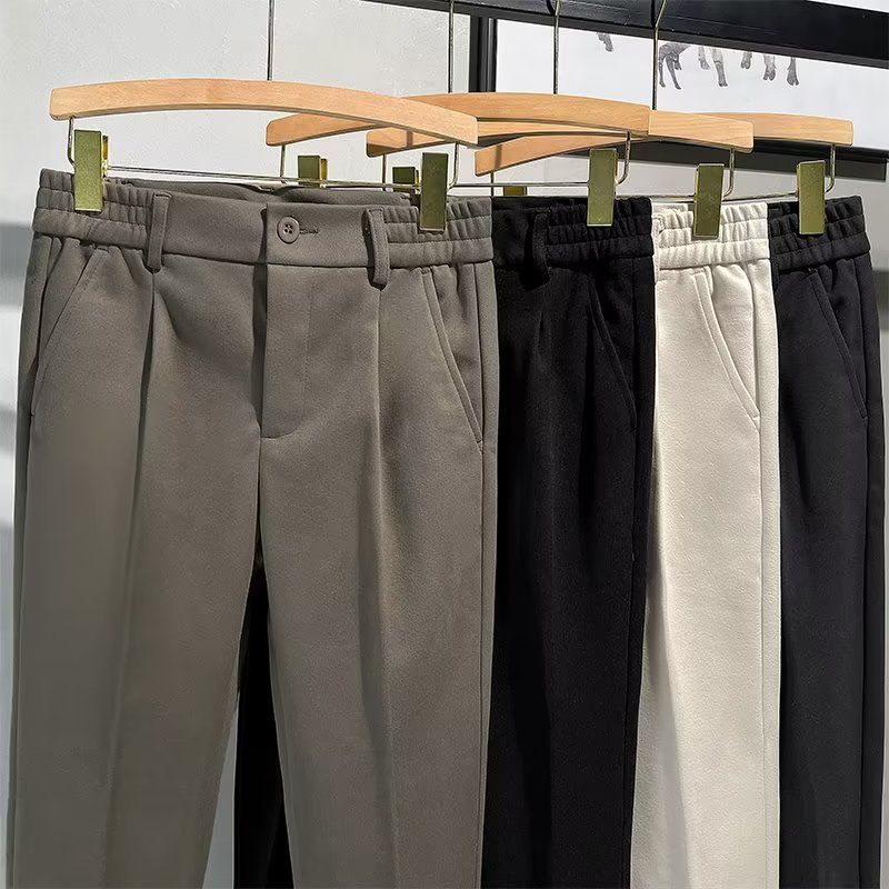 Woolen Pants Men's Spring And Autumn Straight Nine-point Slim-fitting High-end Trousers Business Casual Pants Men's Trousers_voghion.com