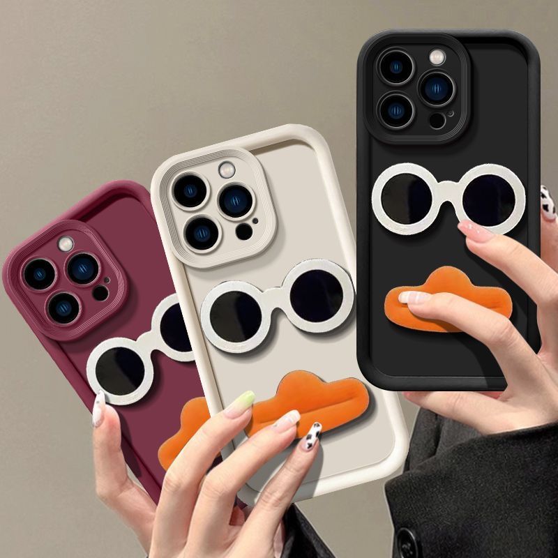 3D Funny Sunglasses Pouting Duck Phone Case For Samsung S25 S24 S23 S22 S21 S20 Note 20 FE Plus Ultra 4G 5G Soft Silicone Cover_voghion.com